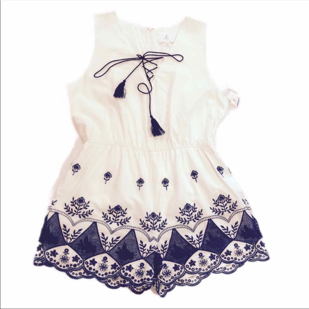 NWT J By JOA Embroidered Navy & White Romper XXL
